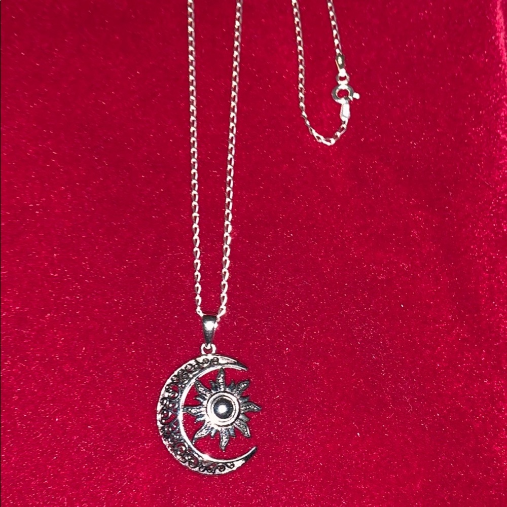 Solid Sterling Silver moon and Sun Necklace